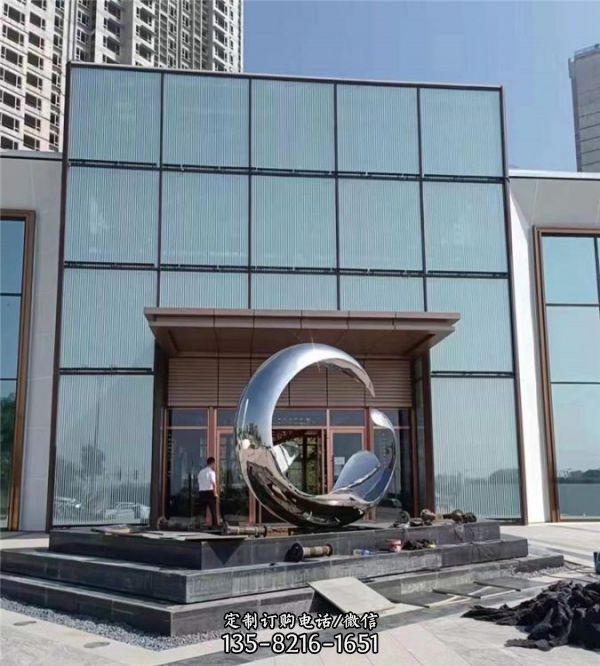 不銹鋼月亮創意圓環水景景觀雕塑（1）