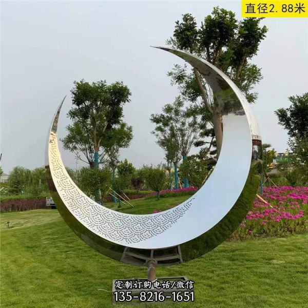 不銹鋼月亮創意圓環水景景觀雕塑（4）