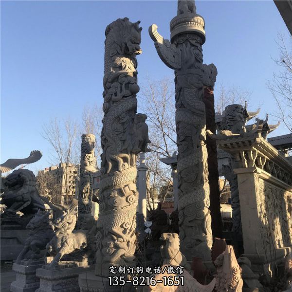 廣場大型文化柱盤龍石柱雕塑（8）