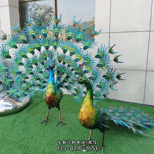 不銹鋼彩繪孔雀動物雕塑 園林廣場景觀擺件（8）