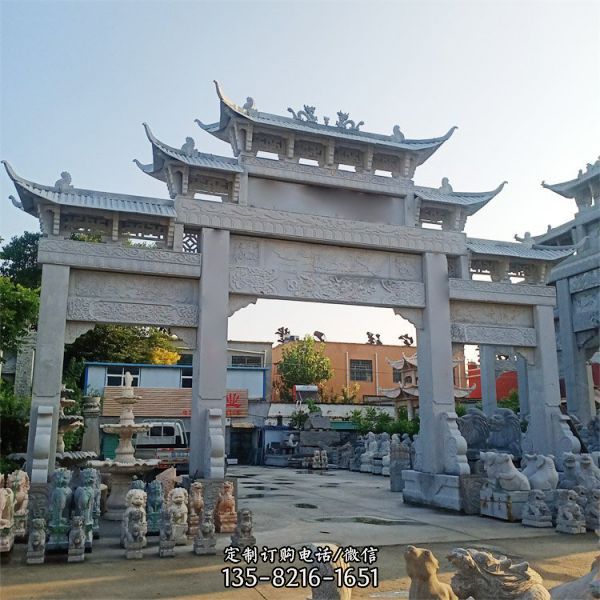 花崗巖農村石牌坊 大型景觀青石石牌樓雕塑（4）