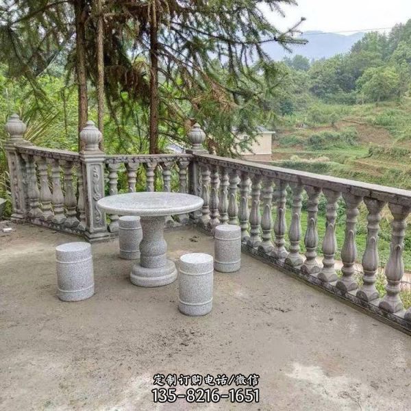 家用陽臺(tái)擺放天然石材花崗巖休閑圓桌圓凳