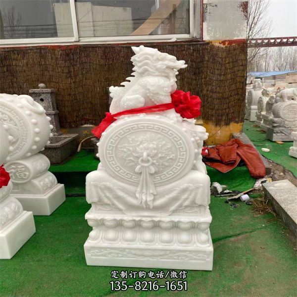 石雕漢白玉門(mén)墩抱鼓石小象 庭院門(mén)口擺設(shè)（4）