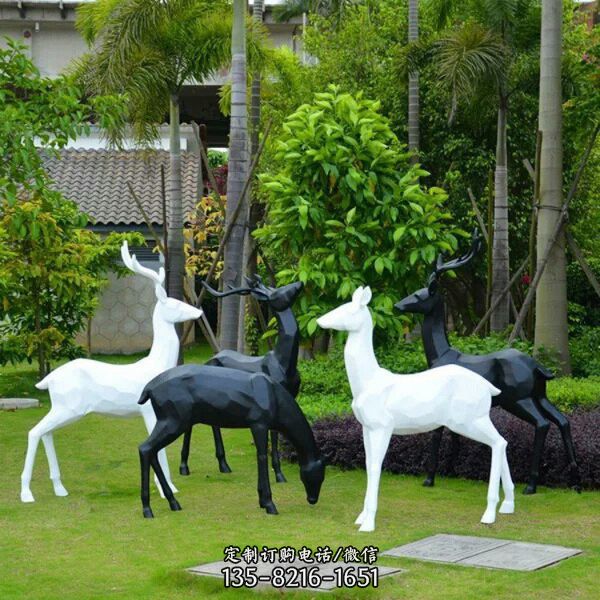 房產(chǎn)草坪擺放玻璃鋼切面抽象鹿動物景觀小品（1）