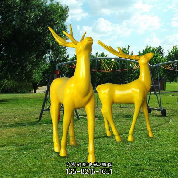 房產(chǎn)草坪擺放玻璃鋼切面抽象鹿動物景觀小品（3）