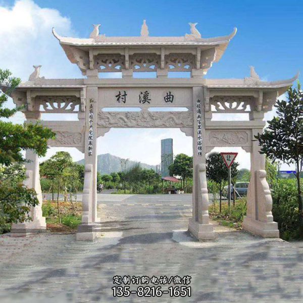 青石石雕牌樓 戶外大型景區村莊牌坊雕塑（5）
