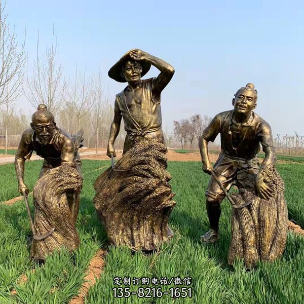 仿銅農耕文化鋤地播種挑人物雕塑（1）