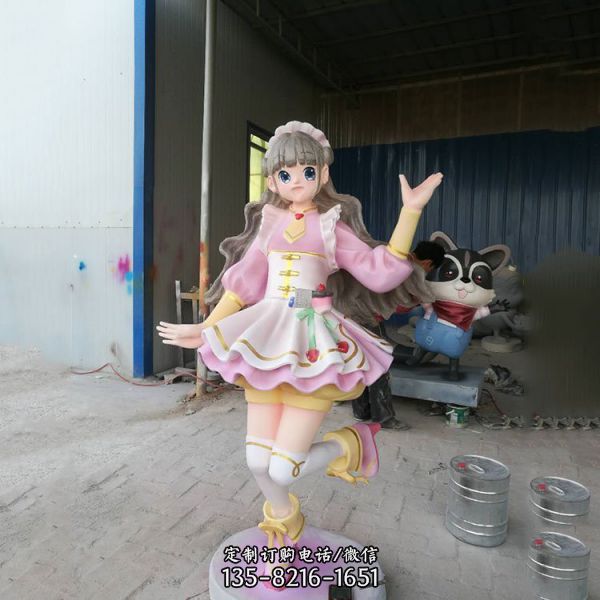 商場飯店迎賓擺放玻璃鋼卡通美少女人物雕塑（1）