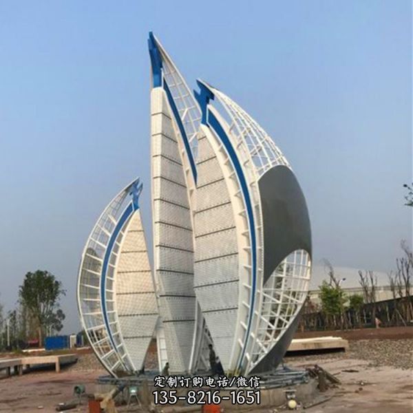 不銹鋼帆船雕塑大型城市企業楊帆標志（1）