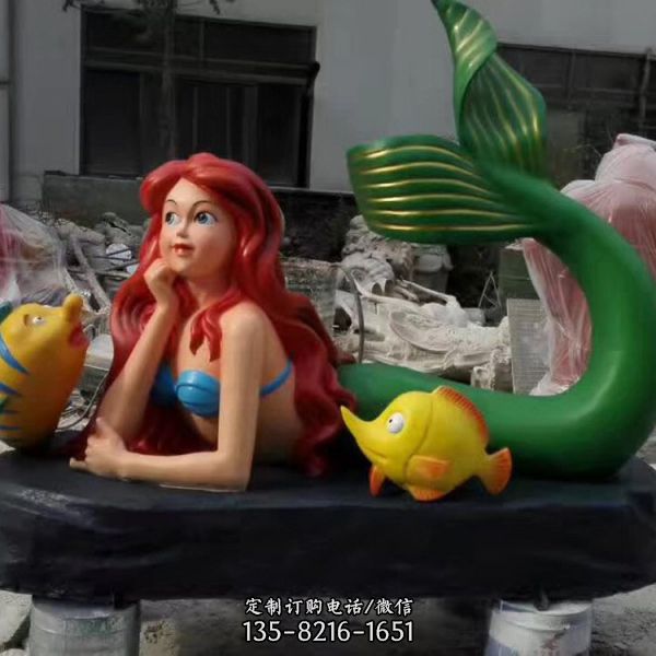 游樂園玻璃鋼卡通彩繪美人魚雕塑（4）