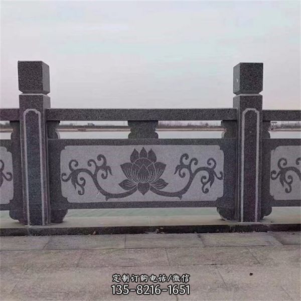 石雕公園湖邊花崗巖浮雕荷花防護欄板