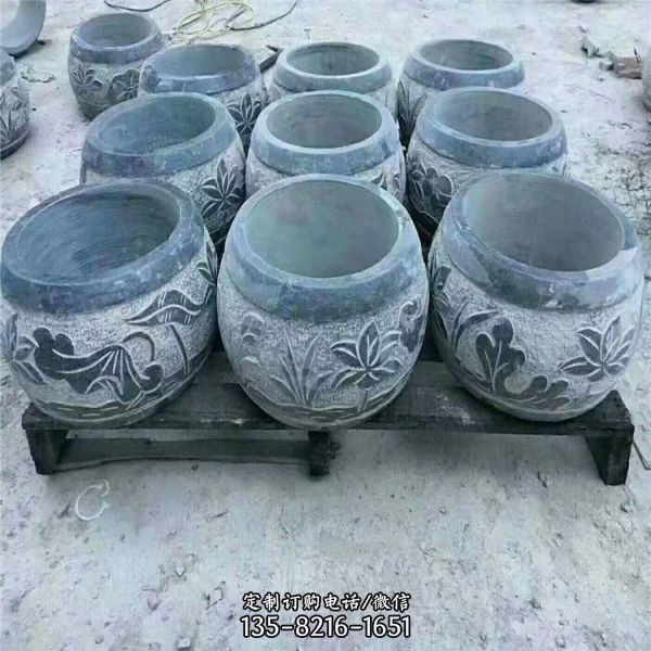 景區庭院門前裝飾青石雕雕花刻字柱墩（2）