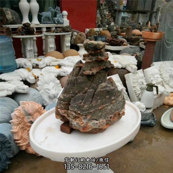 石雕祥云紋花盆景觀石盆雕塑（3）