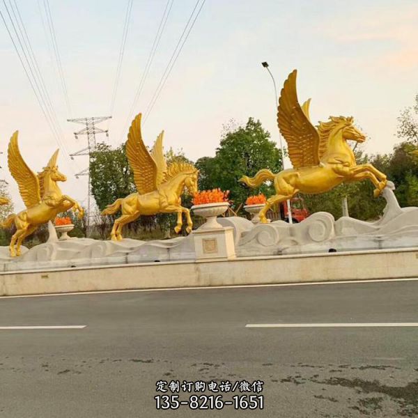 城市街道擺放歐式玻璃鋼飛馬動物雕塑