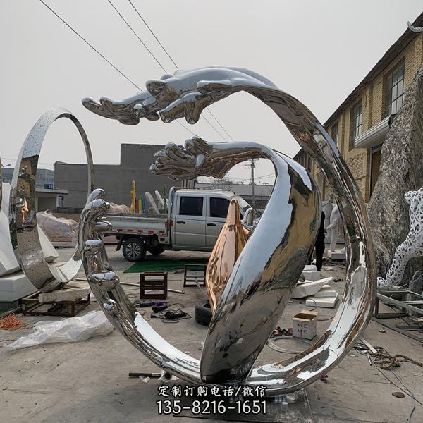 不銹鋼浪花雕塑 酒店會所水滴抽象擺件 大堂別墅庭院水花浪花雕塑（4）
