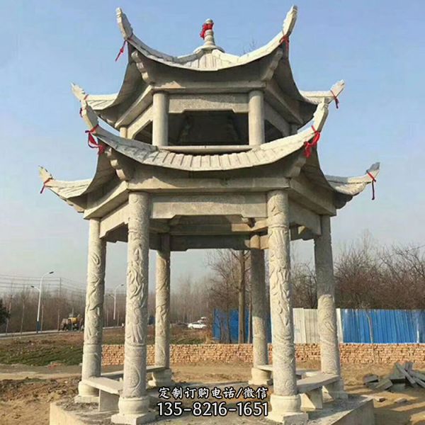 別墅雙層石亭 戶外組合式石雕涼亭雕塑（4）