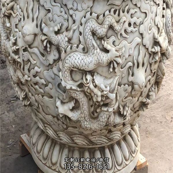 漢白玉浮雕石缸 花崗巖盤龍庭院石缸雕塑（5）