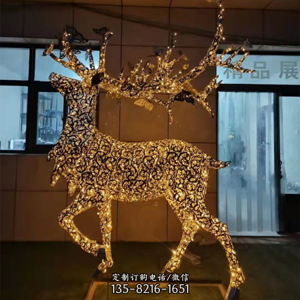 不銹鋼鏤空麋鹿燈光鹿景觀擺件（1）