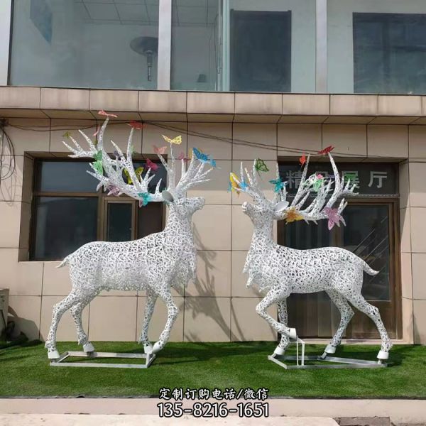 不銹鋼鏤空麋鹿燈光鹿景觀擺件（3）