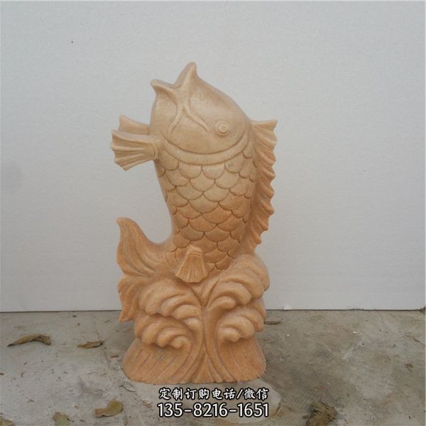 戶外別墅大理石石雕鯉魚雕塑
