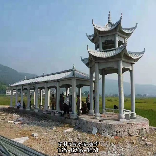 廣場中式石雕塑戶外大型多層涼亭雕塑