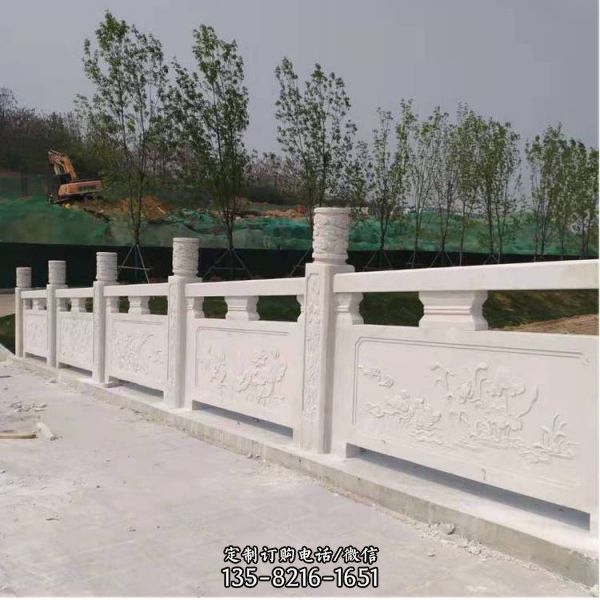 園林河道大理石漢白玉浮雕花紋扶手防護(hù)欄桿