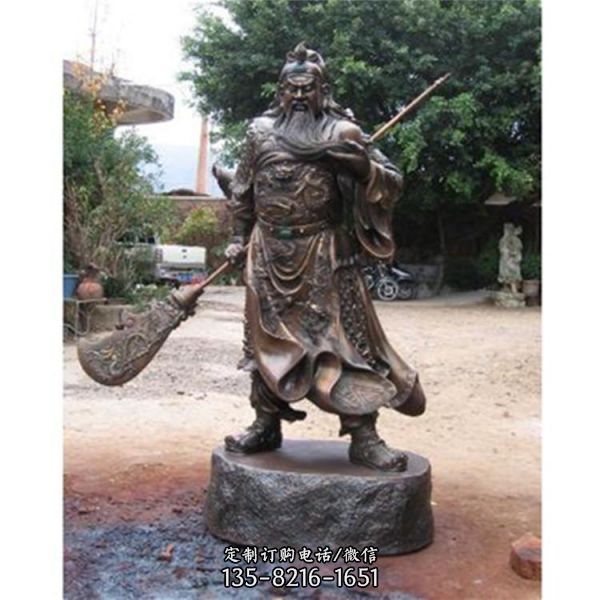 寺廟銅雕大型拿刀看書的關公雕塑（2）