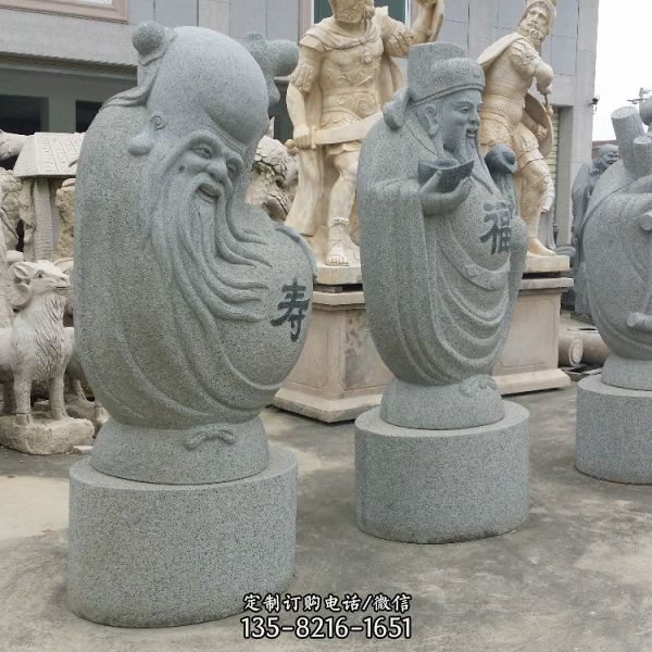 景區寺廟擺放天然花崗巖圓雕刻福壽星雕塑