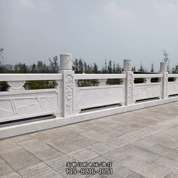 河道橋梁漢白玉雕刻石頭防護(hù)欄桿雕塑（1）
