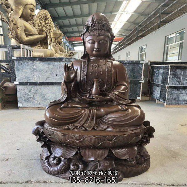 寺廟室內(nèi)擺放大型鑄銅觀音菩薩佛像（5）