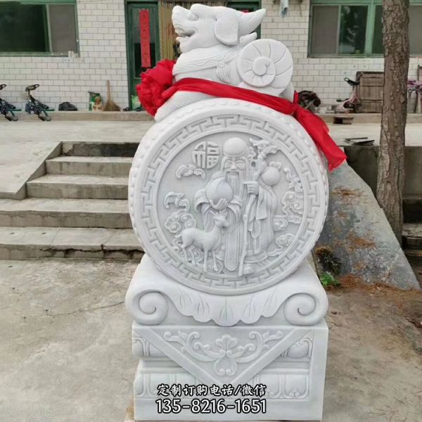 青石仿古做舊石門墩 墓地浮雕石抱鼓雕塑（2）