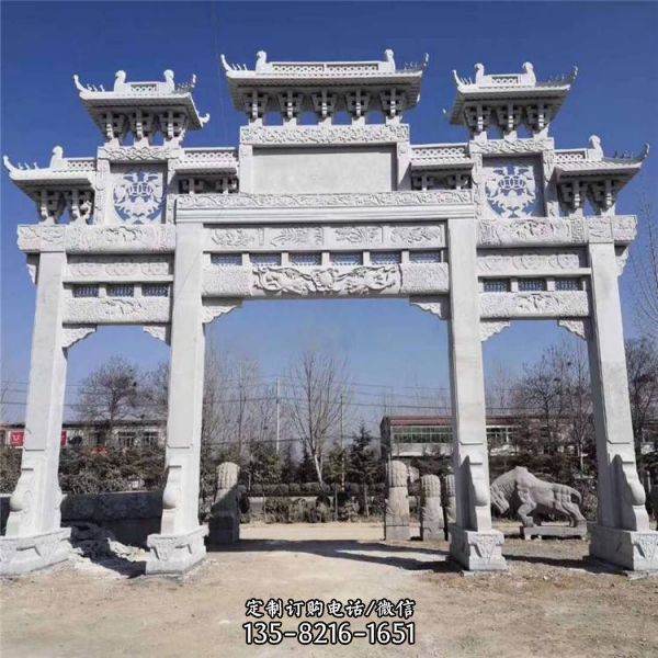 景區村莊入口擺放沖天式青石仿古石牌坊（5）