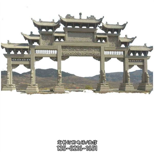 園林五門大型古建廣場公園中式石雕牌坊雕塑（2）