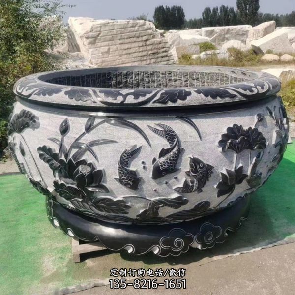 仿古天然青石荷花魚石缸海庭院擺件（3）
