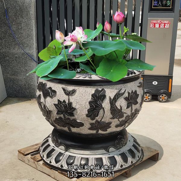 仿古天然青石荷花魚石缸海庭院擺件（1）