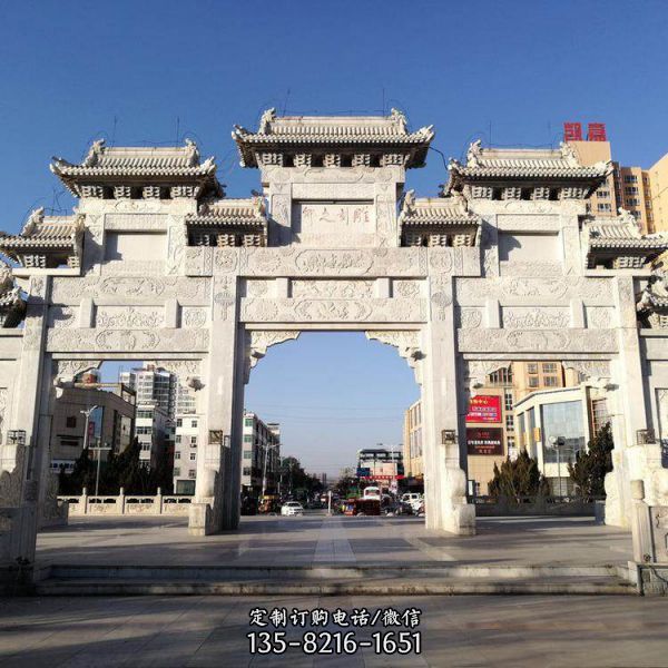 村口大型大理石石雕城鎮(zhèn)牌坊雕塑（3）