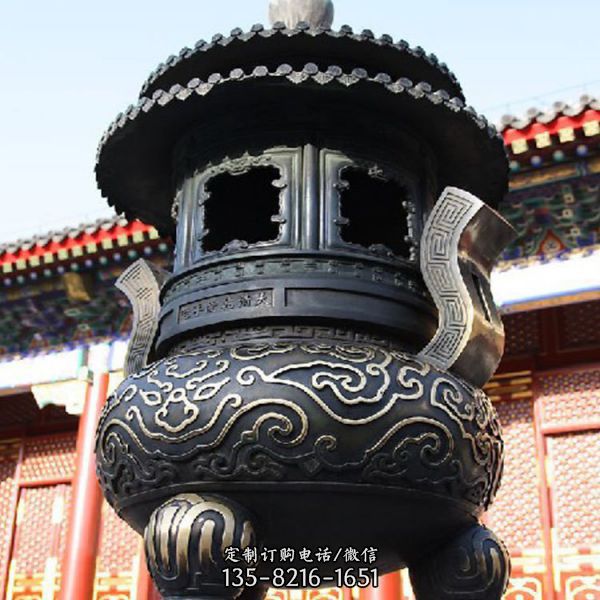 祠堂戶外擺放大型鑄銅香爐雕塑（3）