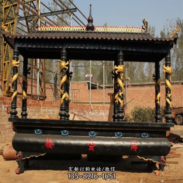 祠堂戶外擺放大型鑄銅香爐雕塑（2）