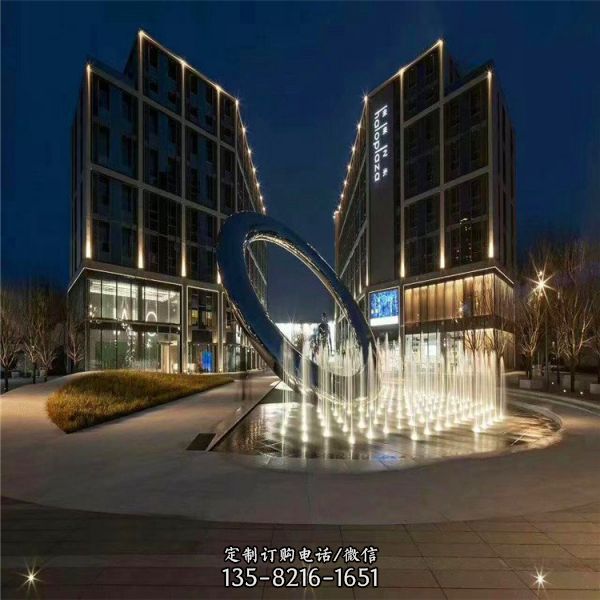 大型不銹鋼鏡面圓環雕塑 房地產水景小品（4）