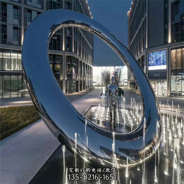 大型不銹鋼鏡面圓環雕塑 房地產水景小品（1）