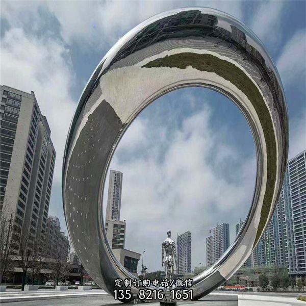 大型不銹鋼鏡面圓環雕塑 房地產水景小品（5）