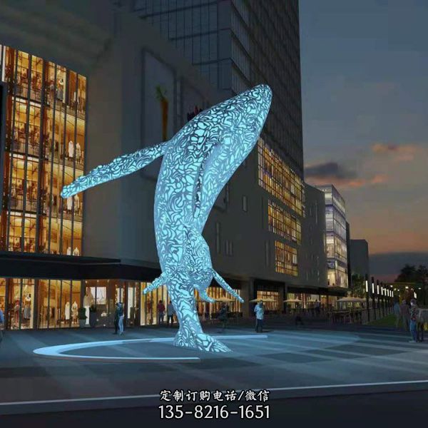 酒店廣場水景大型戶外不銹鋼鏡面鏤空海洋動物海豚雕塑（3）