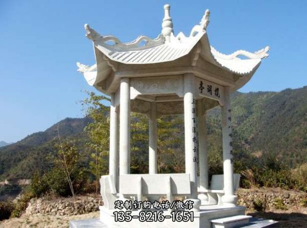涼亭雕塑-景區湖邊擺放漢白玉雕刻龍紋休閑涼亭