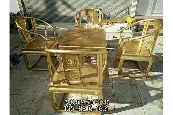 桌椅雕塑-庭院擺放不銹鋼鍍金仿古桌椅