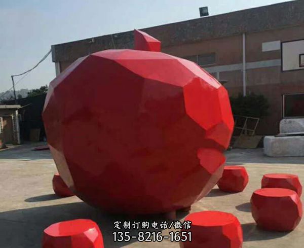 凳子雕塑-大型廣場擺放不銹鋼幾何蘋果造型景觀坐凳雕塑
