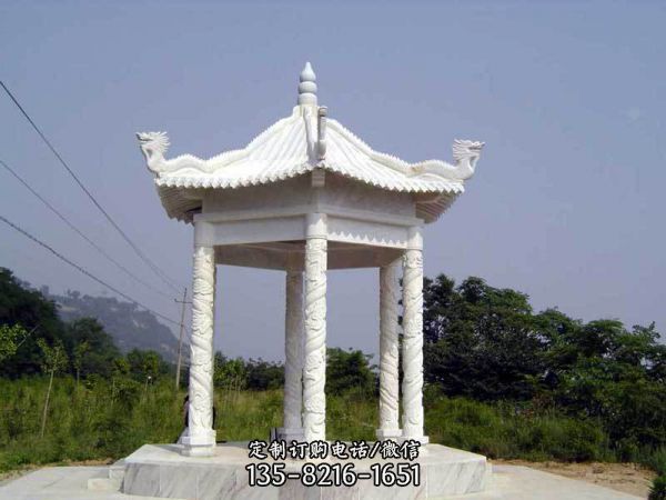 涼亭雕塑-景點戶外擺放漢白玉浮雕龍涼亭觀景臺