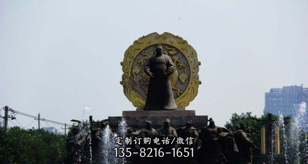 李世民雕塑-園林景觀噴泉擺放唐朝皇帝李世民銅雕