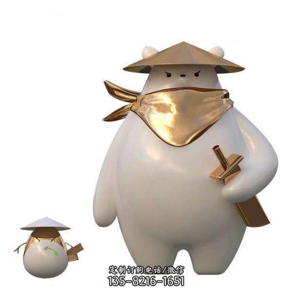 景區園林廣場貼金一大一小武俠卡通玻璃鋼熊雕塑