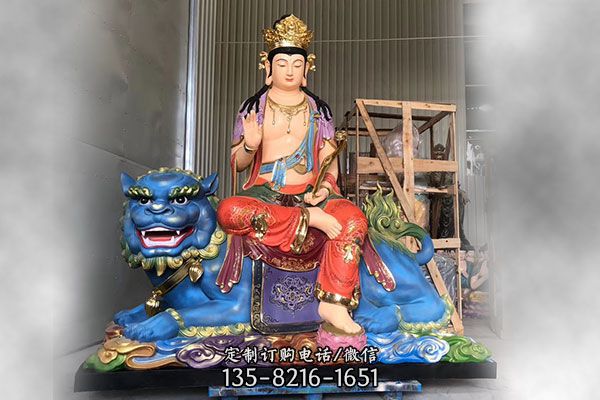 玻璃鋼彩繪寺廟佛像文殊普賢雕塑
