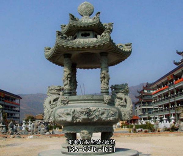 景區廣場擺放龍浮雕寶蓋造型仿古香爐